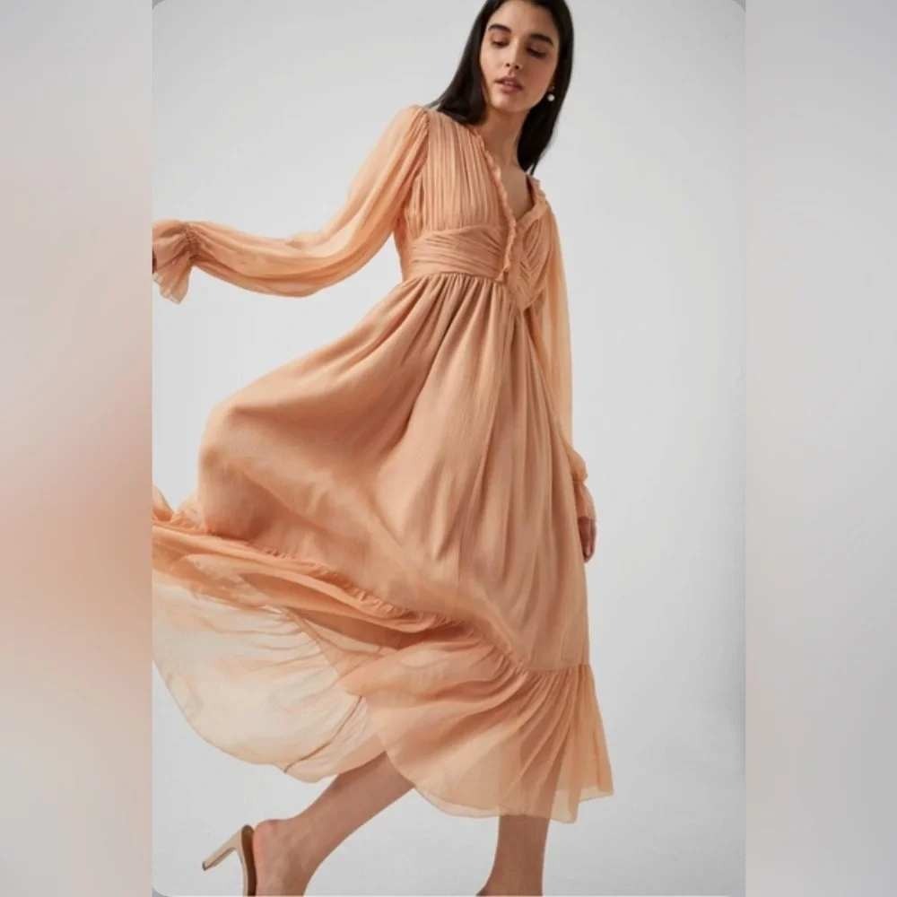 French Connection Alita Pleated Midi Dress Pink Blush Draped Corset Sz 0